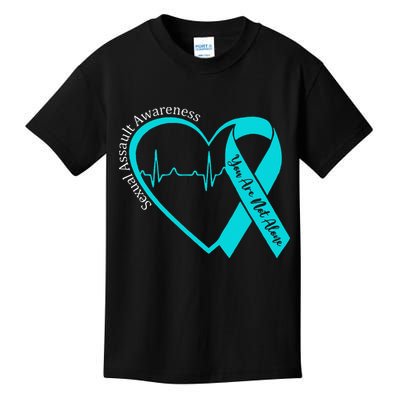 Sexual Assault Awareness Month Heart Teal Ribbon Support Kids T-Shirt