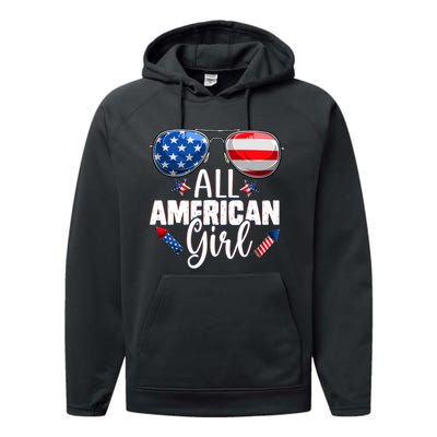 Sunglasses All American Girl 4th Of July Daughter Performance Fleece Hoodie