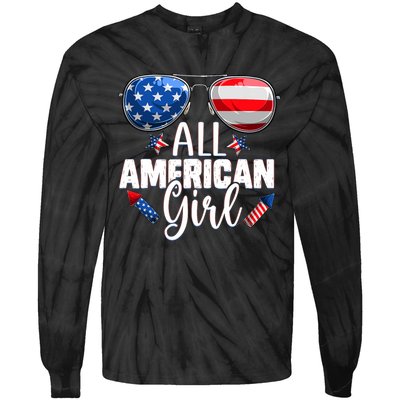 Sunglasses All American Girl 4th Of July Daughter Tie-Dye Long Sleeve Shirt