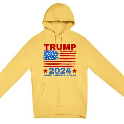 Save America Again 2024 Trump American Flag Premium Pullover Hoodie