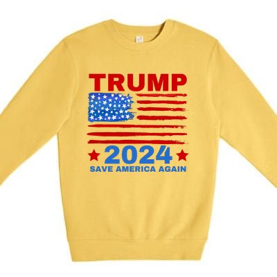 Save America Again 2024 Trump American Flag Premium Crewneck Sweatshirt