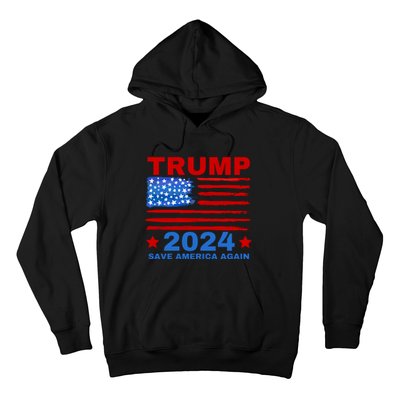 Save America Again 2024 Trump American Flag Hoodie