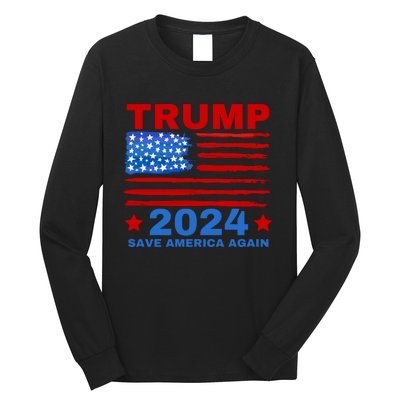 Save America Again 2024 Trump American Flag Long Sleeve Shirt