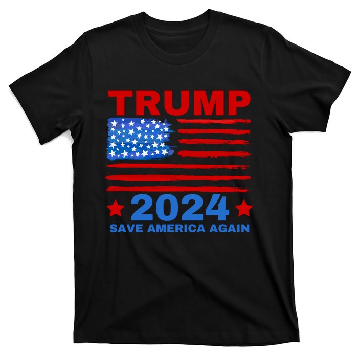 Save America Again 2024 Trump American Flag T-Shirt