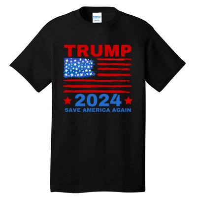 Save America Again 2024 Trump American Flag Tall T-Shirt