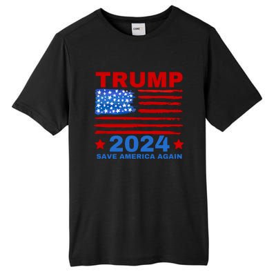 Save America Again 2024 Trump American Flag Tall Fusion ChromaSoft Performance T-Shirt