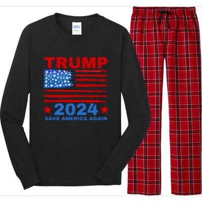 Save America Again 2024 Trump American Flag Long Sleeve Pajama Set