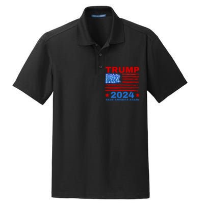 Save America Again 2024 Trump American Flag Dry Zone Grid Polo