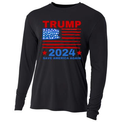 Save America Again 2024 Trump American Flag Cooling Performance Long Sleeve Crew