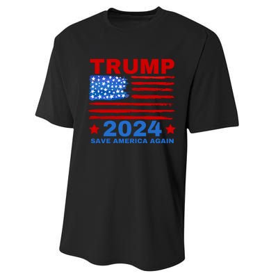 Save America Again 2024 Trump American Flag Performance Sprint T-Shirt