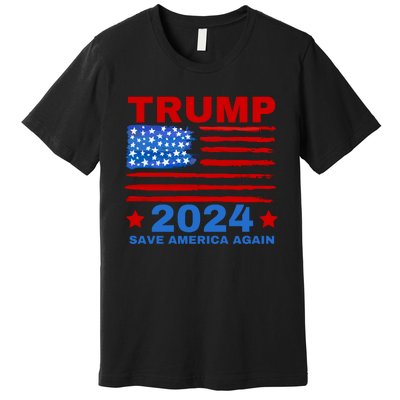 Save America Again 2024 Trump American Flag Premium T-Shirt