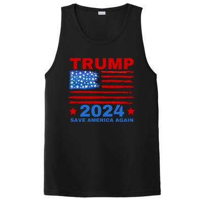 Save America Again 2024 Trump American Flag PosiCharge Competitor Tank