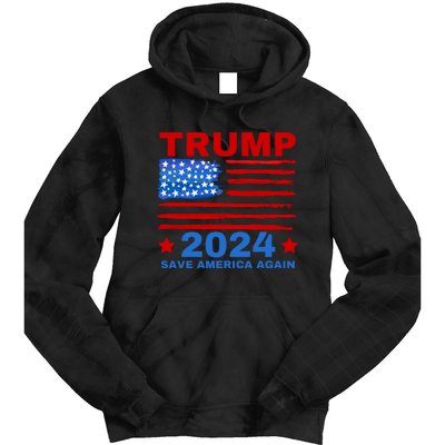 Save America Again 2024 Trump American Flag Tie Dye Hoodie