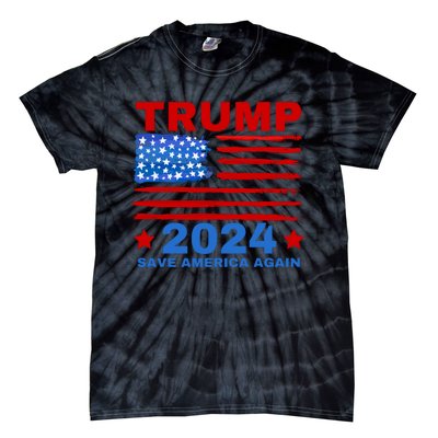 Save America Again 2024 Trump American Flag Tie-Dye T-Shirt