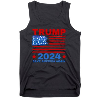 Save America Again 2024 Trump American Flag Tank Top