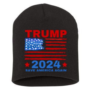 Save America Again 2024 Trump American Flag Short Acrylic Beanie