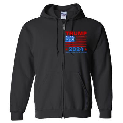 Save America Again 2024 Trump American Flag Full Zip Hoodie