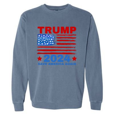 Save America Again 2024 Trump American Flag Garment-Dyed Sweatshirt