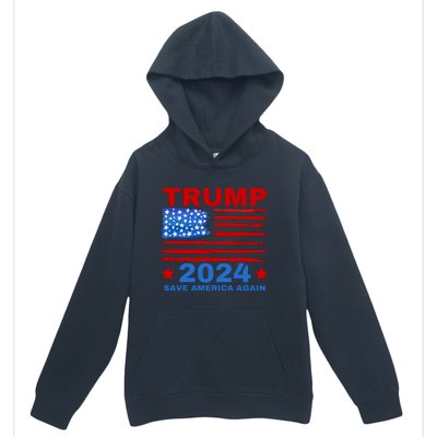 Save America Again 2024 Trump American Flag Urban Pullover Hoodie