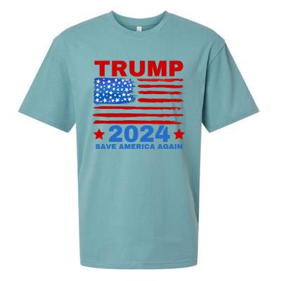 Save America Again 2024 Trump American Flag Sueded Cloud Jersey T-Shirt