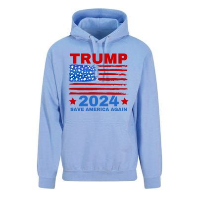 Save America Again 2024 Trump American Flag Unisex Surf Hoodie