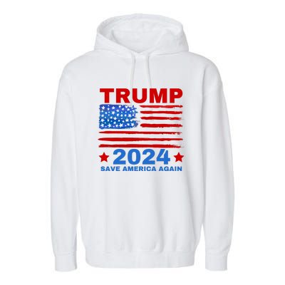 Save America Again 2024 Trump American Flag Garment-Dyed Fleece Hoodie