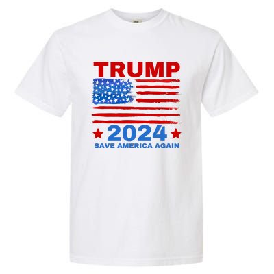 Save America Again 2024 Trump American Flag Garment-Dyed Heavyweight T-Shirt