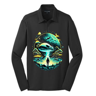 Space Astronaut Alien Abduction Astronomy Extraterrestrial Gift Silk Touch Performance Long Sleeve Polo