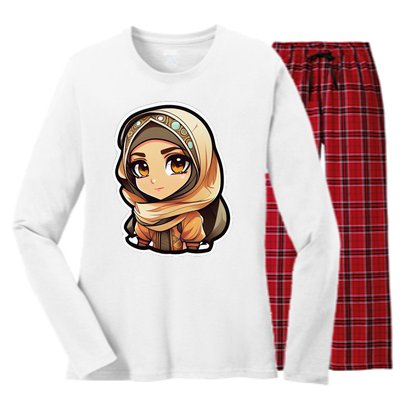 Seductive Anime Arab Hijab Head Scarf Beautiful Classic Women's Long Sleeve Flannel Pajama Set 