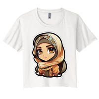 Seductive Anime Arab Hijab Head Scarf Beautiful Classic Women's Crop Top Tee