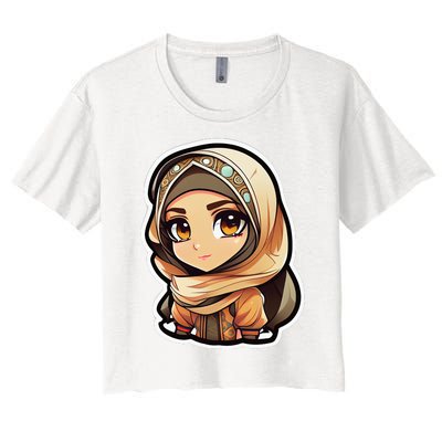 Seductive Anime Arab Hijab Head Scarf Beautiful Classic Women's Crop Top Tee