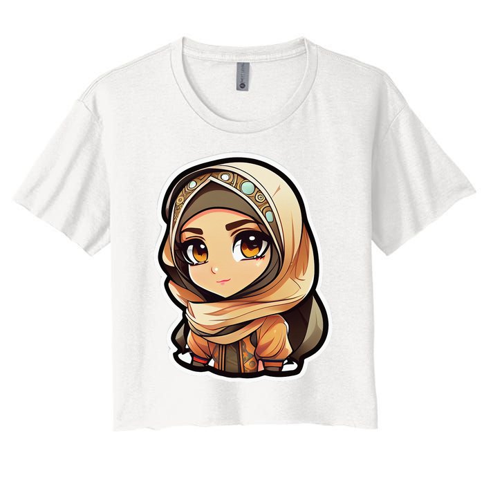 Seductive Anime Arab Hijab Head Scarf Beautiful Classic Women's Crop Top Tee