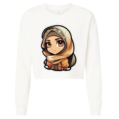 Seductive Anime Arab Hijab Head Scarf Beautiful Classic Cropped Pullover Crew