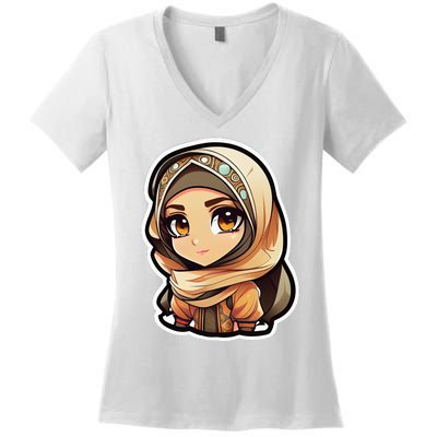 Seductive Anime Arab Hijab Head Scarf Beautiful Classic Women's V-Neck T-Shirt