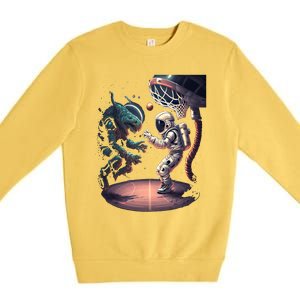 Space Astronaut Alien Playing Basketball Astronomy Space Gift Premium Crewneck Sweatshirt