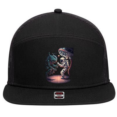 Space Astronaut Alien Playing Basketball Astronomy Space Gift 7 Panel Mesh Trucker Snapback Hat