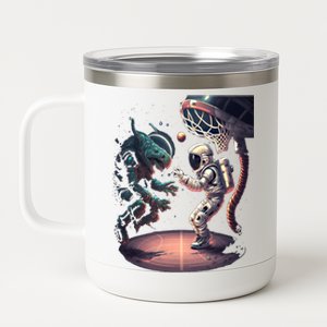 Space Astronaut Alien Playing Basketball Astronomy Space Gift 12 oz Stainless Steel Tumbler Cup