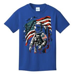 Space Astronaut American Flag Astronomy 4th Of July Gift Kids T-Shirt