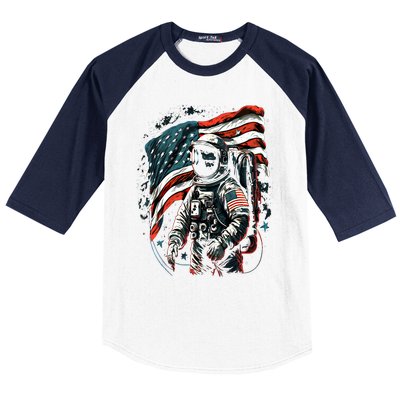 Space Astronaut American Flag Astronomy 4th Of July Gift Baseball Sleeve Shirt