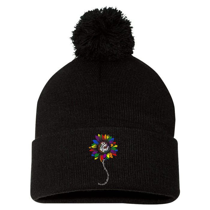 Sunflower Autism Awareness Be Kind Puzzle Mom Support Pom Pom 12in Knit Beanie