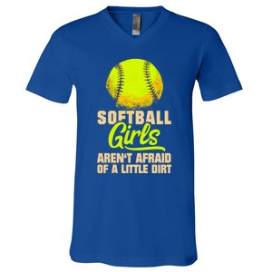 Softball Aren't Afraid Of A Little Dirt Sport Gift V-Neck T-Shirt