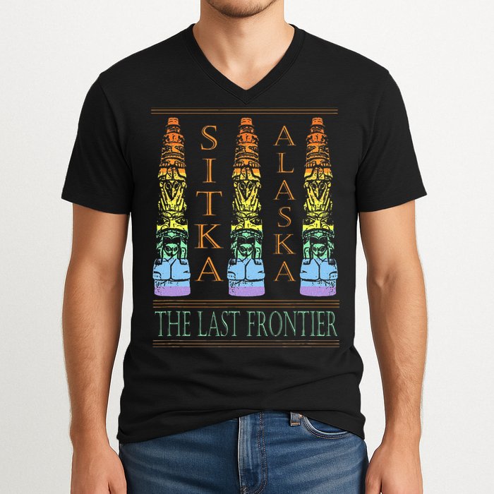 Sitka Alaska Ak Totem Design V-Neck T-Shirt