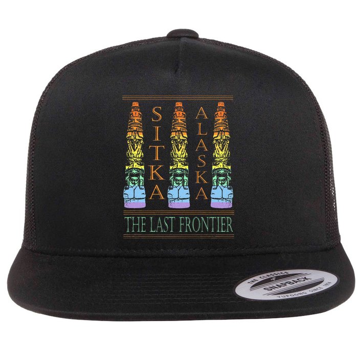 Sitka Alaska Ak Totem Design Flat Bill Trucker Hat