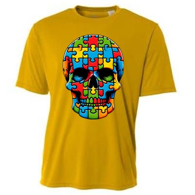 Skull Autism Awareness Autistic Supporter Cooling Performance Crew T-Shirt