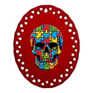 Skull Autism Awareness Autistic Supporter Ceramic Oval Ornament