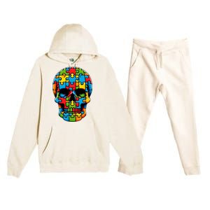 Skull Autism Awareness Autistic Supporter Premium Hooded Sweatsuit Set