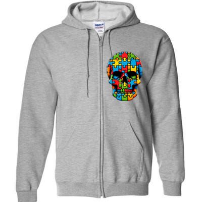 Skull Autism Awareness Autistic Supporter Full Zip Hoodie