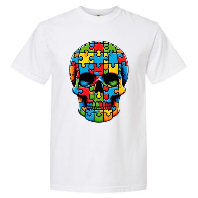 Skull Autism Awareness Autistic Supporter Garment-Dyed Heavyweight T-Shirt