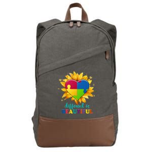 Sunflower Autism Awareness Puzzle Different Is Beautiful Gift Cotton Canvas Backpack