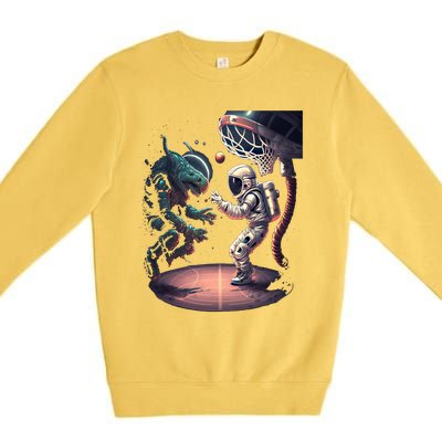 Space Astronaut Alien Playing Basketball Astronomy Space Gift Premium Crewneck Sweatshirt